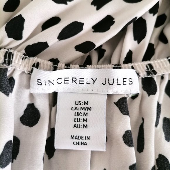 Sincerely Jules Womens White Black Balloon Sleeve Smocked Spotted  Blouse Size M - Picture 5 of 7